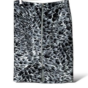 TALBOTS Petites 100% Cotton Black / Grey Watercolour Print Pencil Skirt Sz 6P
